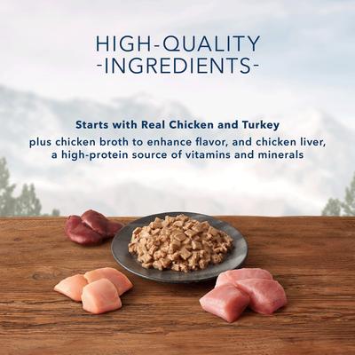 Show full view: Blue Buffalo Wilderness Wild Delights Flaked Chicken & Turkey Grain-Free Canned Cat Food, 5.5-oz, case of 24 slide 5 of 10
