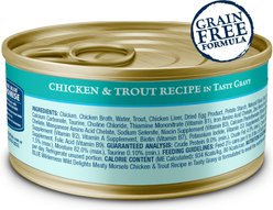 Blue Buffalo Wilderness Wild Delights Meaty Morsels Chicken & Trout Recipe in Tasty Gravy High-Protein Grain-Free Wet Cat Food, 3-oz can, 24 count slide 2 of 9