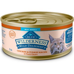 Blue Buffalo Wilderness Wild Delights Meaty Morsels Chicken & Turkey Recipe in Gravy High-Protein Grain-Free Canned Cat Food, 3-oz, case of 24