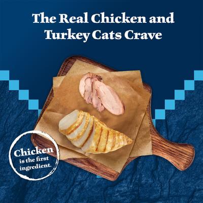 Show full view: Blue Buffalo Wilderness Wild Delights Meaty Morsels Chicken & Turkey Recipe in Gravy High-Protein Grain-Free Canned Cat Food, 3-oz, case of 24 slide 4 of 12