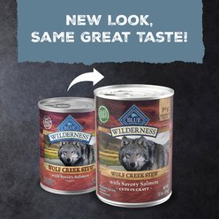 Blue Buffalo Wilderness Wolf Creek Stew Adult High-Protein Grain-Free Natural Hearty Savory Salmon Stew Wet Dog Food, 12.5-oz can, 12 count slide 2 of 9