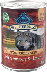 Blue Buffalo Wilderness Wolf Creek Stew Adult High-Protein Grain-Free Natural Hearty Savory Salmon Stew Wet Dog Food, 12.5-oz can, 12 count