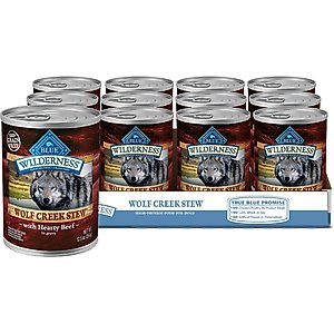 Blue Buffalo Wilderness Wolf Creek Stew High-Protein & Grain-Free Hearty Beef in Gravy Wet Dog Food, 12.5-oz can, case of 12