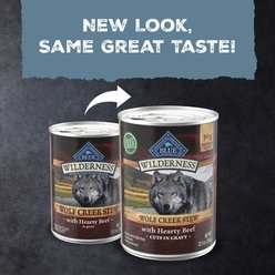 Blue Buffalo Wilderness Wolf Creek Stew High-Protein & Grain-Free Hearty Beef in Gravy Wet Dog Food, 12.5-oz can, case of 12 slide 2 of 9