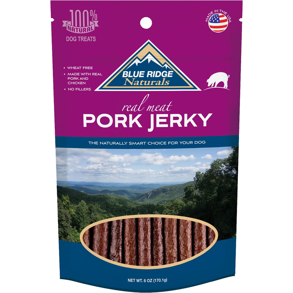 Blue Ridge Naturals Pork Jerky Dog Treats, 6-oz bag