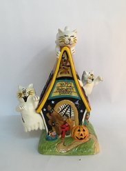 Blue Sky Clayworks Happy Halloween Candle House Dog Figurine