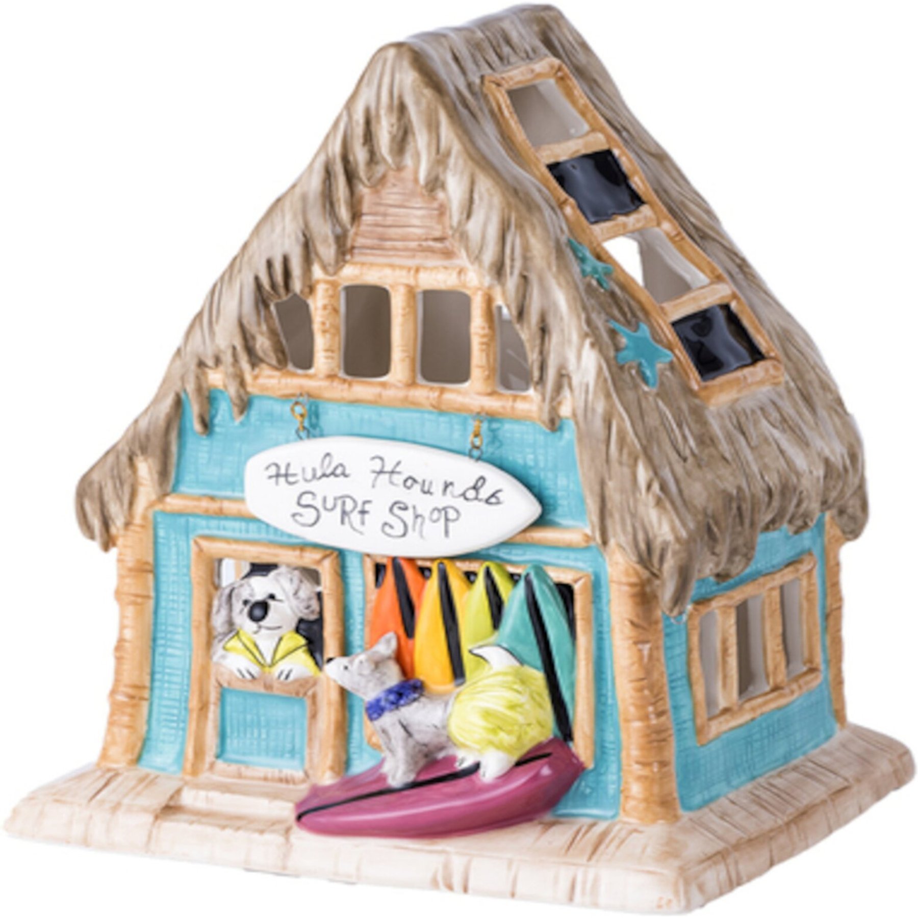 Blue Sky Clayworks Hula hounds Surf Shop Candle House Dog Figurine