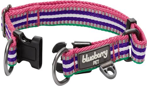 Show full view: Blueberry Pet 3M Multi-Colored Stripe Polyester Reflective Dog Collar, Bright Pink & Orchid, Large: 18 to 26-in neck, 1-in wide slide 3 of 8