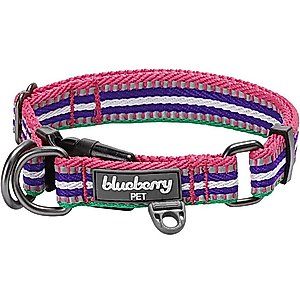 Blueberry Pet 3M Multi-Colored Stripe Polyester Reflective Dog Collar, Bright Pink & Orchid, Small: 12 to 16-in neck, 5/8-in wide