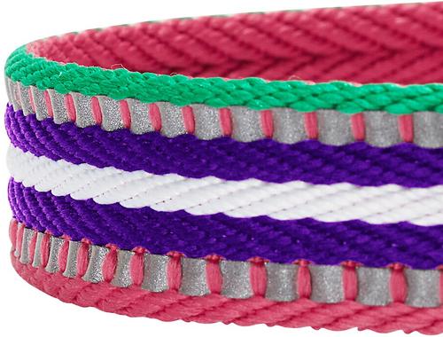 Show full view: Blueberry Pet 3M Multi-Colored Stripe Polyester Reflective Dog Collar, Bright Pink & Orchid, Small: 12 to 16-in neck, 5/8-in wide slide 4 of 8