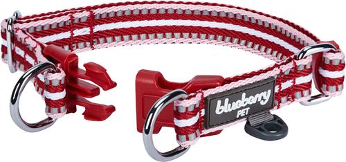 Show full view: Blueberry Pet 3M Multi-Colored Stripe Polyester Reflective Dog Collar, Marsala Red & Pink, Large: 18 to 26-in neck, 1-in wide slide 3 of 7