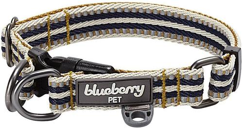 Show full view: Blueberry Pet 3M Multi-Colored Stripe Polyester Reflective Dog Collar, Olive & Blue-Gray, Small: 12 to 16-in neck, 5/8-in wide slide 1 of 8