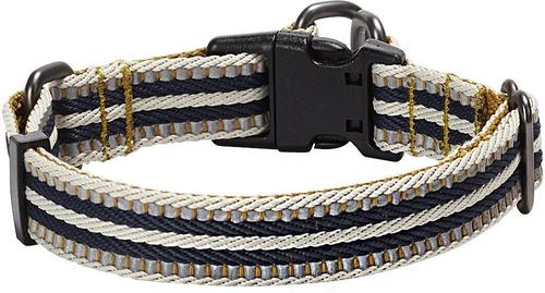 Show full view: Blueberry Pet 3M Multi-Colored Stripe Polyester Reflective Dog Collar, Olive & Blue-Gray, Small: 12 to 16-in neck, 5/8-in wide slide 2 of 8