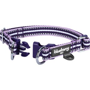 Blueberry Pet 3M Multi-Colored Stripe Polyester Reflective Dog Collar, Orchid & Lavender, Large: 18 to 26-in neck, 1-in wide