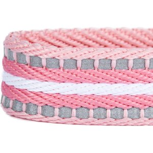 Blueberry Pet 3M Multi-Colored Stripe Polyester Reflective Dog Collar, Pink & White, Large: 18 to 26-in neck, 1-in wide