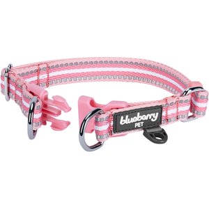 Blueberry Pet 3M Multi-Colored Stripe Polyester Reflective Dog Collar, Pink & White, Large: 18 to 26-in neck, 1-in wide