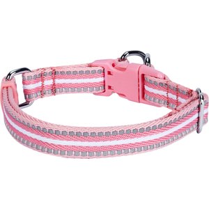 Blueberry Pet 3M Multi-Colored Stripe Polyester Reflective Dog Collar, Pink & White, Large: 18 to 26-in neck, 1-in wide