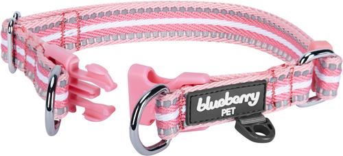 Show full view: Blueberry Pet 3M Multi-Colored Stripe Polyester Reflective Dog Collar, Pink & White, Medium: 14.5 to 20-in neck, 3/4-in wide slide 3 of 7