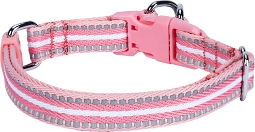 Show full view: Blueberry Pet 3M Multi-Colored Stripe Polyester Reflective Dog Collar, Pink & White, Medium: 14.5 to 20-in neck, 3/4-in wide slide 4 of 7