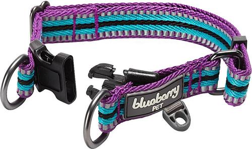 Show full view: Blueberry Pet 3M Multi-Colored Stripe Polyester Reflective Dog Collar, Violet & Celeste, Medium: 14.5 to 20-in neck, 3/4-in wide slide 4 of 9