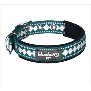 Blueberry Pet 3M Reflective Pattern Dog Collar, Teal Blue, Large: 17 to 20.5-in neck, 1-in wide