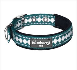 Blueberry Pet 3M Reflective Pattern Dog Collar, Teal Blue, Medium: 13 to 16.5-in neck, 3/4-in wide