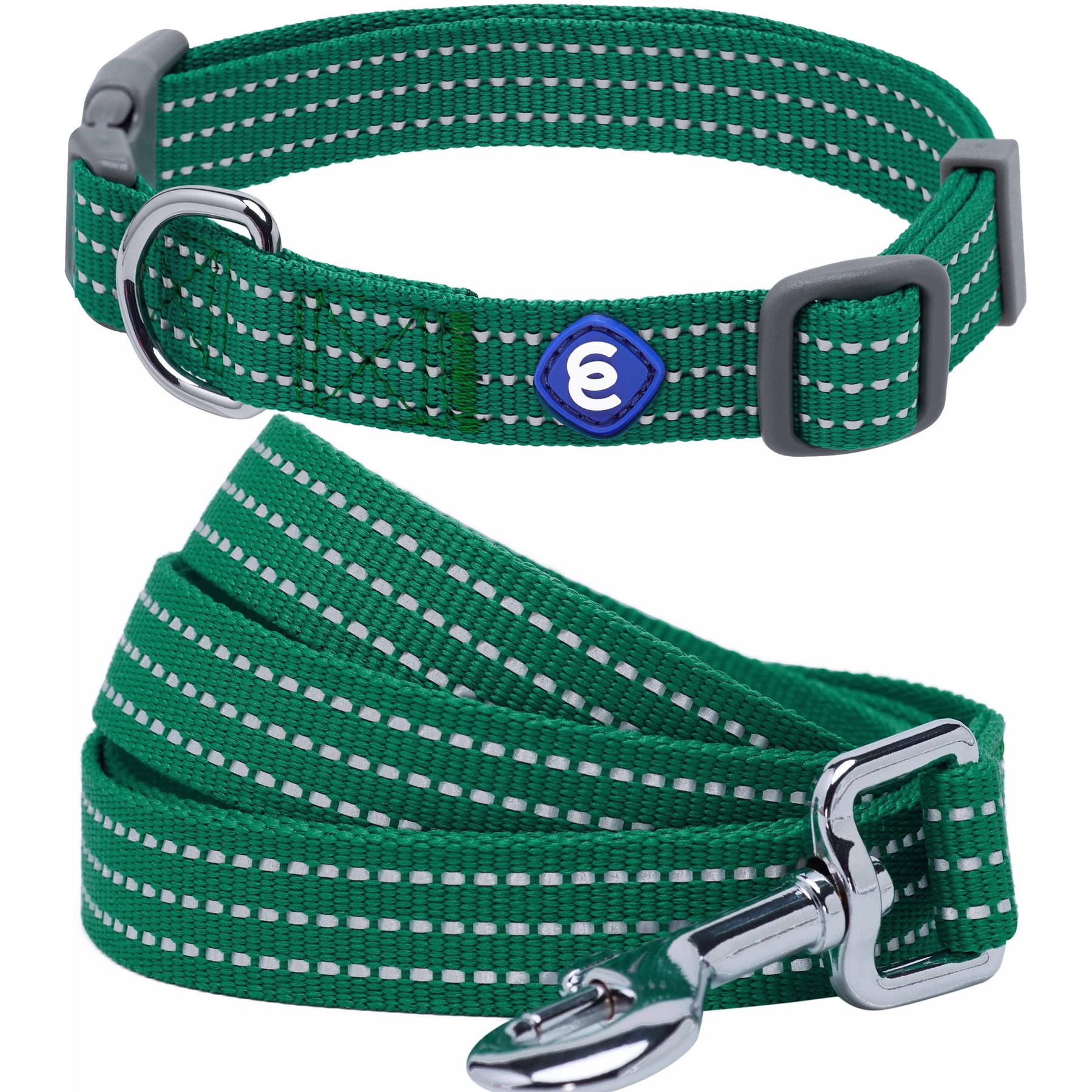 Blueberry Pet Back to Basics Polyester Reflective Dog Collar & Leash Set, Dark Green, Medium: 14.5 to 20-in neck, 3/4-in wide