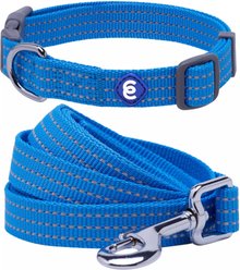 Blueberry Pet Back to Basics Polyester Reflective Dog Collar & Leash Set, French Blue, Large: 18 to 26-in neck, 1-in wide