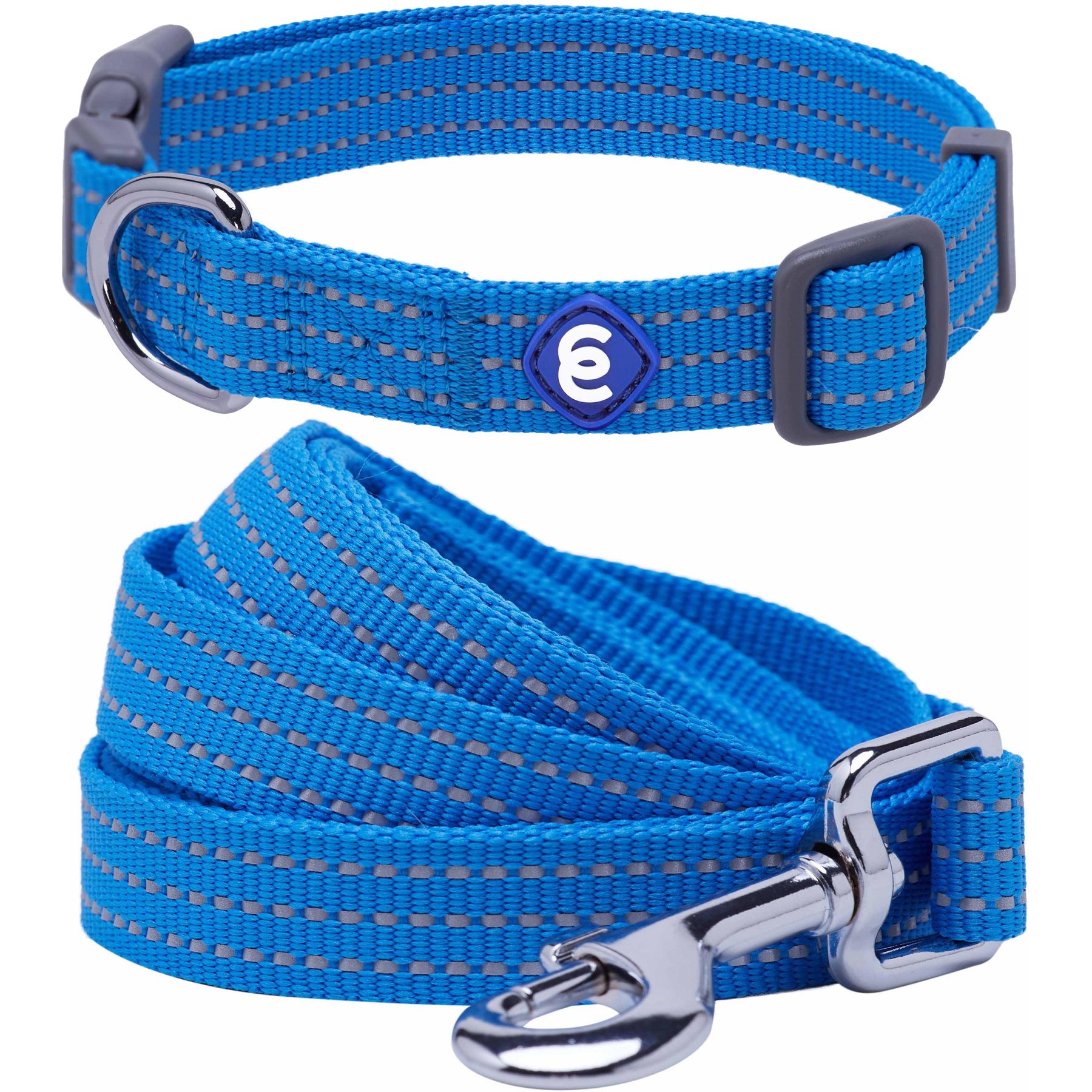 Blueberry Pet Back to Basics Polyester Reflective Dog Collar & Leash Set, French Blue, Medium: 14.5 to 20-in neck, 3/4-in wide