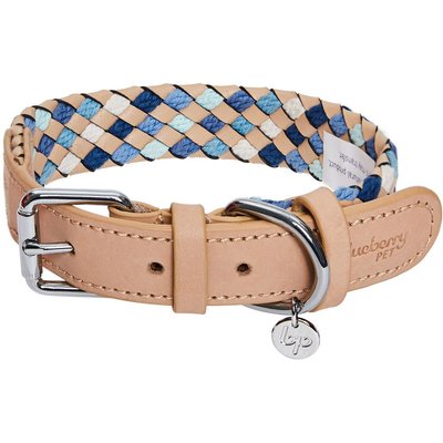 Blueberry Pet Blueberry Pet Braided Genuine Leather & Polyester Webbing Dog Collar, Blue, Large: 18 to 22-in neck, 1-in wide
