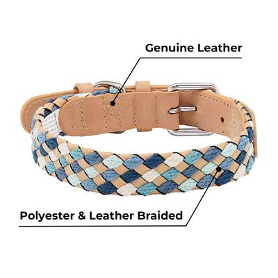 Show full view: Blueberry Pet Braided Genuine Leather & Polyester Webbing Dog Collar, Blue, Large: 18 to 22-in neck, 1-in wide slide 5 of 8