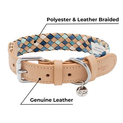 Show full view: Blueberry Pet Braided Genuine Leather & Polyester Webbing Dog Collar, Blue, Large: 18 to 22-in neck, 1-in wide slide 4 of 8