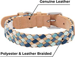 Blueberry Pet Braided Genuine Leather & Polyester Webbing Dog Collar, Blue, Medium: 15 to 18-in neck, 1-in wide slide 2 of 8