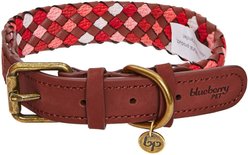 Blueberry Pet Braided Genuine Leather & Polyester Webbing Dog Collar, Red, Large: 18 to 22-in neck, 1-in wide