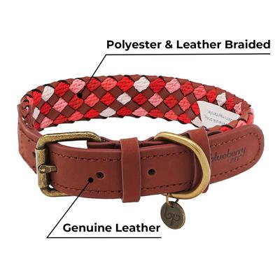 Show full view: Blueberry Pet Braided Genuine Leather & Polyester Webbing Dog Collar, Red, Large: 18 to 22-in neck, 1-in wide slide 4 of 8