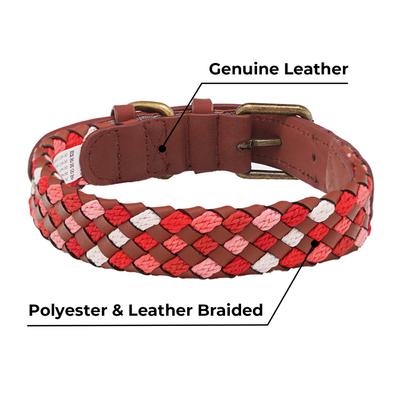 Show full view: Blueberry Pet Braided Genuine Leather & Polyester Webbing Dog Collar, Red, Medium: 15 to 18-in neck, 1-in wide slide 5 of 8