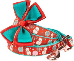 Blueberry Pet Christmas Snowman Dog Leash with Detachable Bow Tie, Medium, 5-ft, 3/4-in