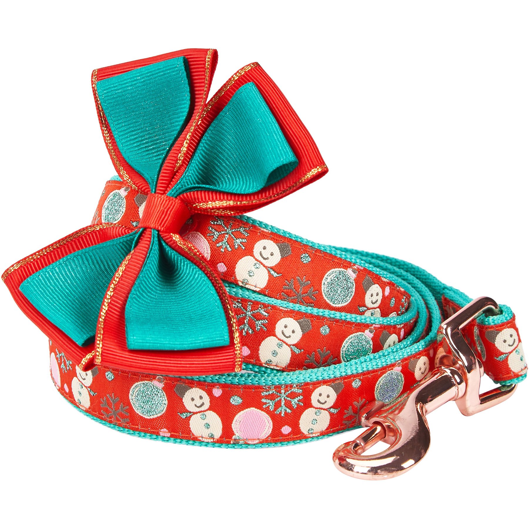 Blueberry Pet Christmas Snowman Dog Leash with Detachable Bow Tie, Medium, 5-ft, 3/4-in