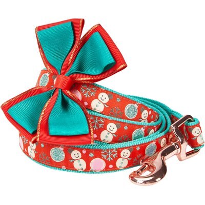 Blueberry Pet Blueberry Pet Christmas Snowman Dog Leash with Detachable Bow Tie, Medium, 5-ft, 3/4-in