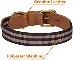 Blueberry Pet Classic Leather Striped Dog Collar, Black Chocolate & Taupe, Medium slide 2 of 7