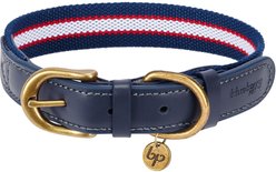 Blueberry Pet Classic Leather Striped Dog Collar, Navy, White & Red, Medium