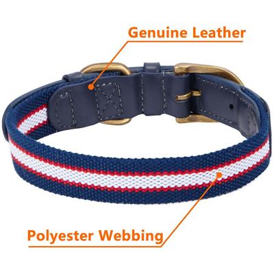 Show full view: Blueberry Pet Classic Leather Striped Dog Collar, Navy, White & Red, Small slide 5 of 11