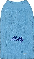 Blueberry Pet Classic Wool Blend Cable Knit Pullover Personalized Dog Sweater, Alaskan Blue, 12-in