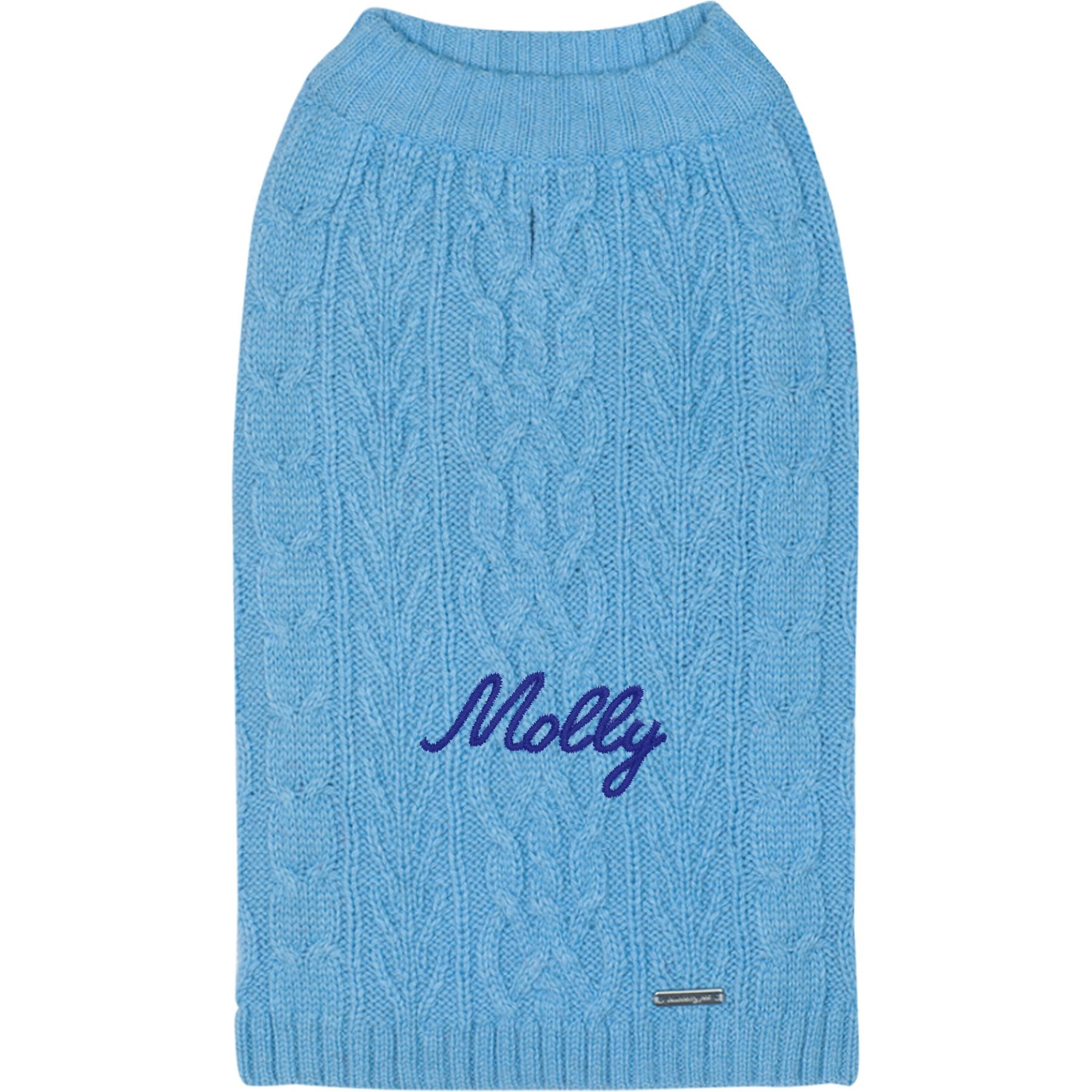 Blueberry Pet Classic Wool Blend Cable Knit Pullover Personalized Dog Sweater, Alaskan Blue, 12-in