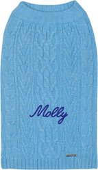 Blueberry Pet Classic Wool Blend Cable Knit Pullover Personalized Dog Sweater, Alaskan Blue, 16-in