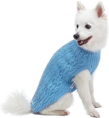 Show full view: Blueberry Pet Classic Wool Blend Cable Knit Pullover Personalized Dog Sweater, Alaskan Blue, 16-in slide 2 of 7