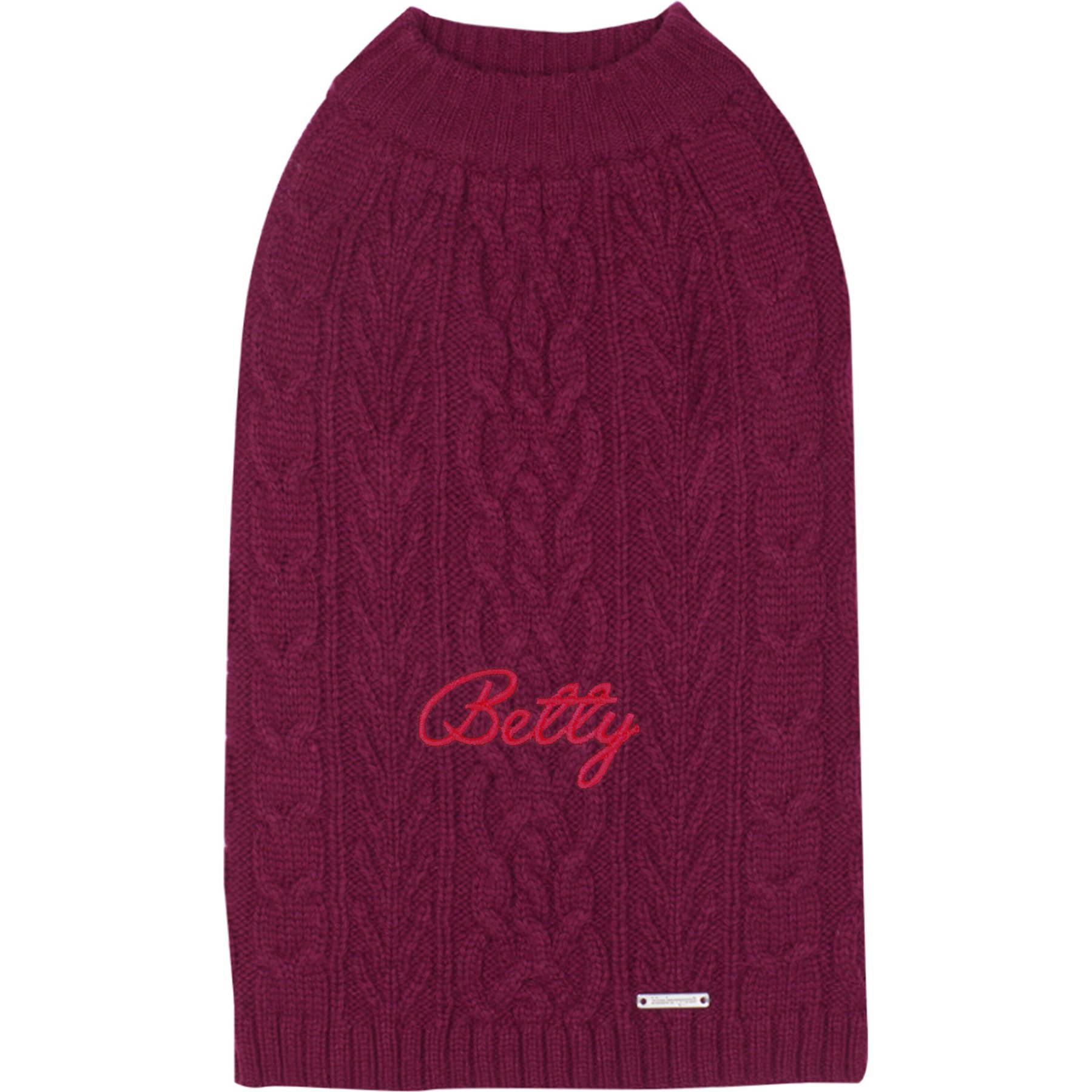 Blueberry Pet Classic Wool Blend Cable Knit Pullover Personalized Dog Sweater, Burgundy, 18-in