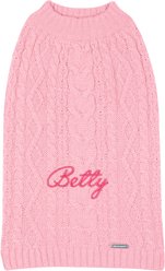 Blueberry Pet Classic Wool Blend Cable Knit Pullover Personalized Dog Sweater, Muted Pink, 10-in