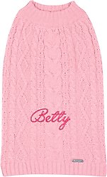 Blueberry Pet Classic Wool Blend Cable Knit Pullover Personalized Dog Sweater, Muted Pink, 18-in