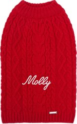 Blueberry Pet Classic Wool Blend Cable Knit Pullover Personalized Dog Sweater, Red Danger, 18-in